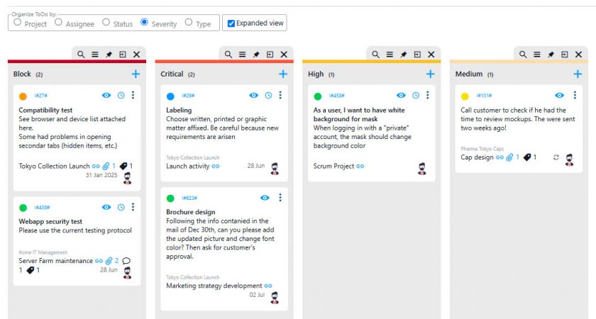 expaned view of ToDo's in the Kanban board