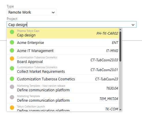 assign event to project in Twproject