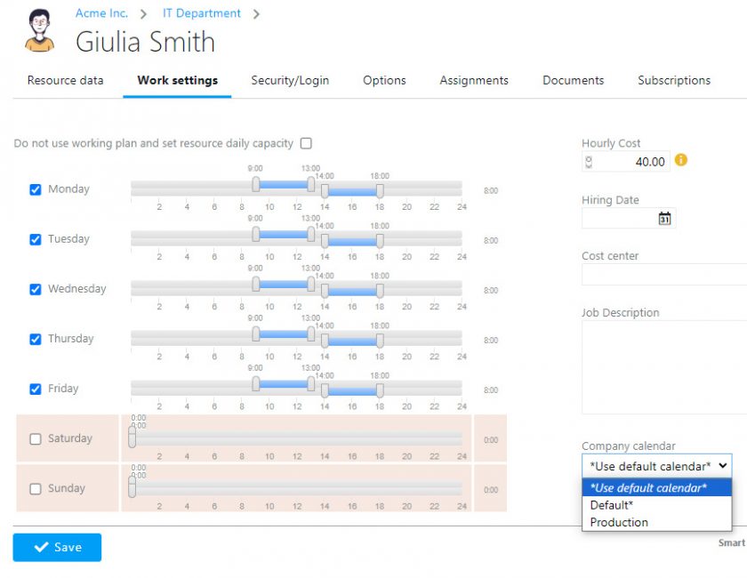 multiple calendars on resources