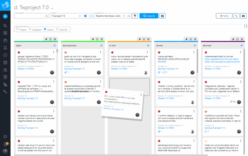 Kanban board per metodologia agile